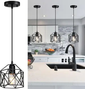1-Light Vintage Hanging Light Pendant Light Fixture Farmhouse Basket Cage Hanging Ceiling Light with Metal Caged for Kitchen Island Dining Restaurant Room Hallway Hotel Bar…