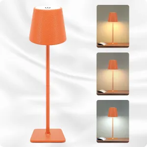 1 Pack Rechargeable Desk Lamp, 6000mAh Battery Operated Cordless Table Lamp Portable Light for Outdoor with Orange Leather Shade for Home, Restaurant, Dining, Party, Camping