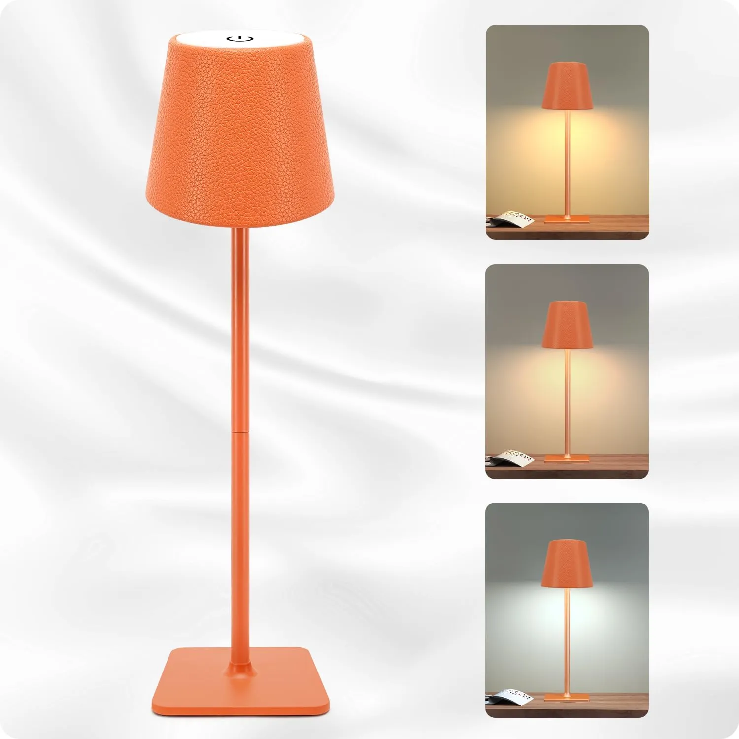 1 Pack Rechargeable Desk Lamp, 6000mAh Battery Operated Cordless Table Lamp Portable Light for Outdoor with Orange Leather Shade for Home, Restaurant, Dining, Party, Camping