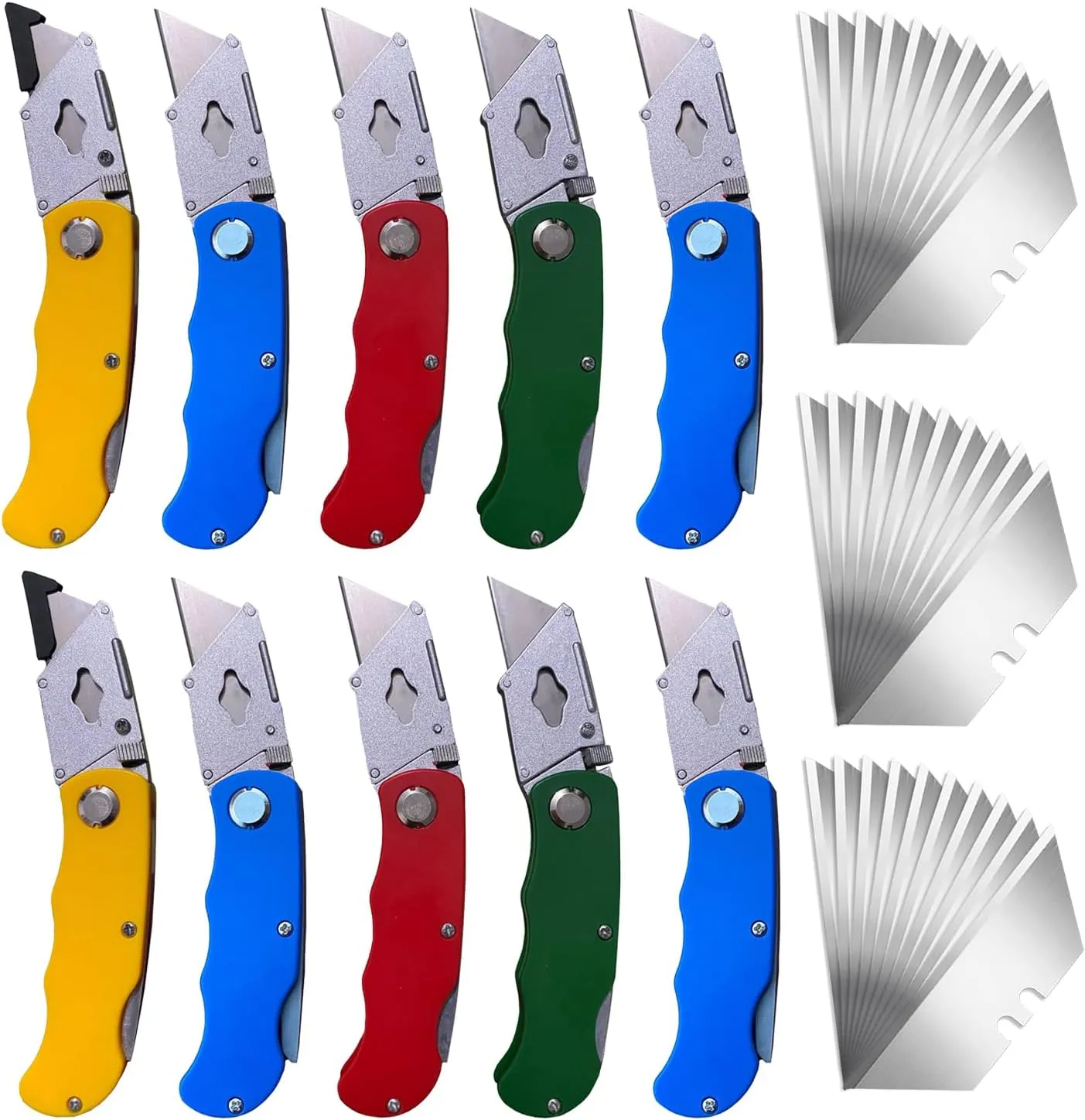 10Pcs Folding utility Knives & 30Pcs Blades Set for Crafts, Heavy Duty Retractable Box Cutters, Exacto Knife, Paper Cutter (Heavy Utility Knife)