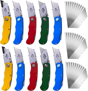 10Pcs Folding utility Knives & 30Pcs Blades Set for Crafts, Heavy Duty Retractable Box Cutters, Exacto Knife, Paper Cutter (Heavy Utility Knife)