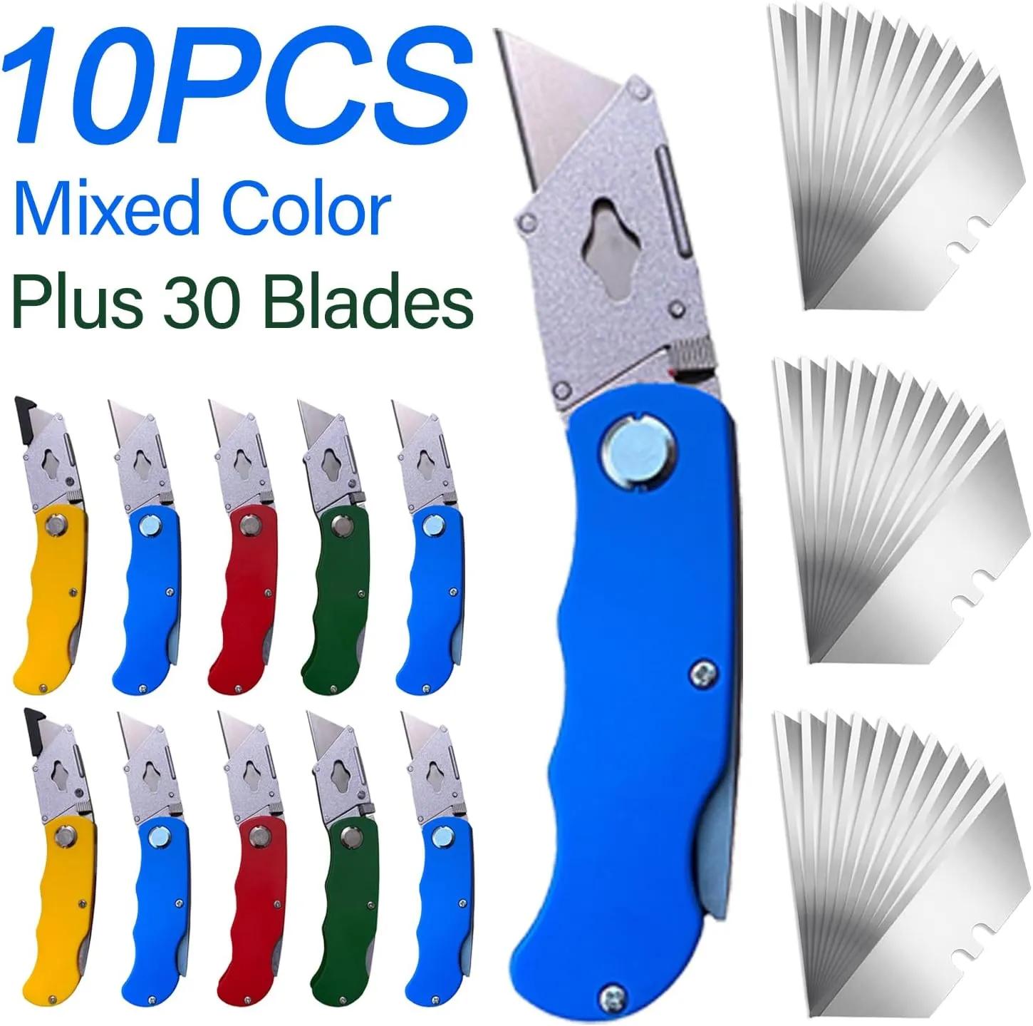 10Pcs Folding utility Knives & 30Pcs Blades Set for Crafts, Heavy Duty Retractable Box Cutters, Exacto Knife, Paper Cutter (Heavy Utility Knife)