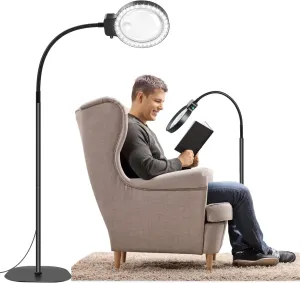 10X 30X Large Floor Magnifying Glass with Light and Stand,36 LED Flexible Gooseneck Magnifying Lamp, Adjustable Brightness Large Lighted Magnifiers for Reading,Sewing,Crafts,Painting,DIY,Close Work
