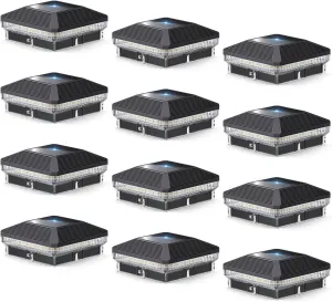 12 Pack 4x4 Solar Post Lights Outdoor, 40 LEDs 30 Lumens Fence Post Solar Lights Outdoor, 3 Modes Waterproof Solar Powered Deck Fence Cap Light, Solar Post Cap Lights for Patio Garden Decor