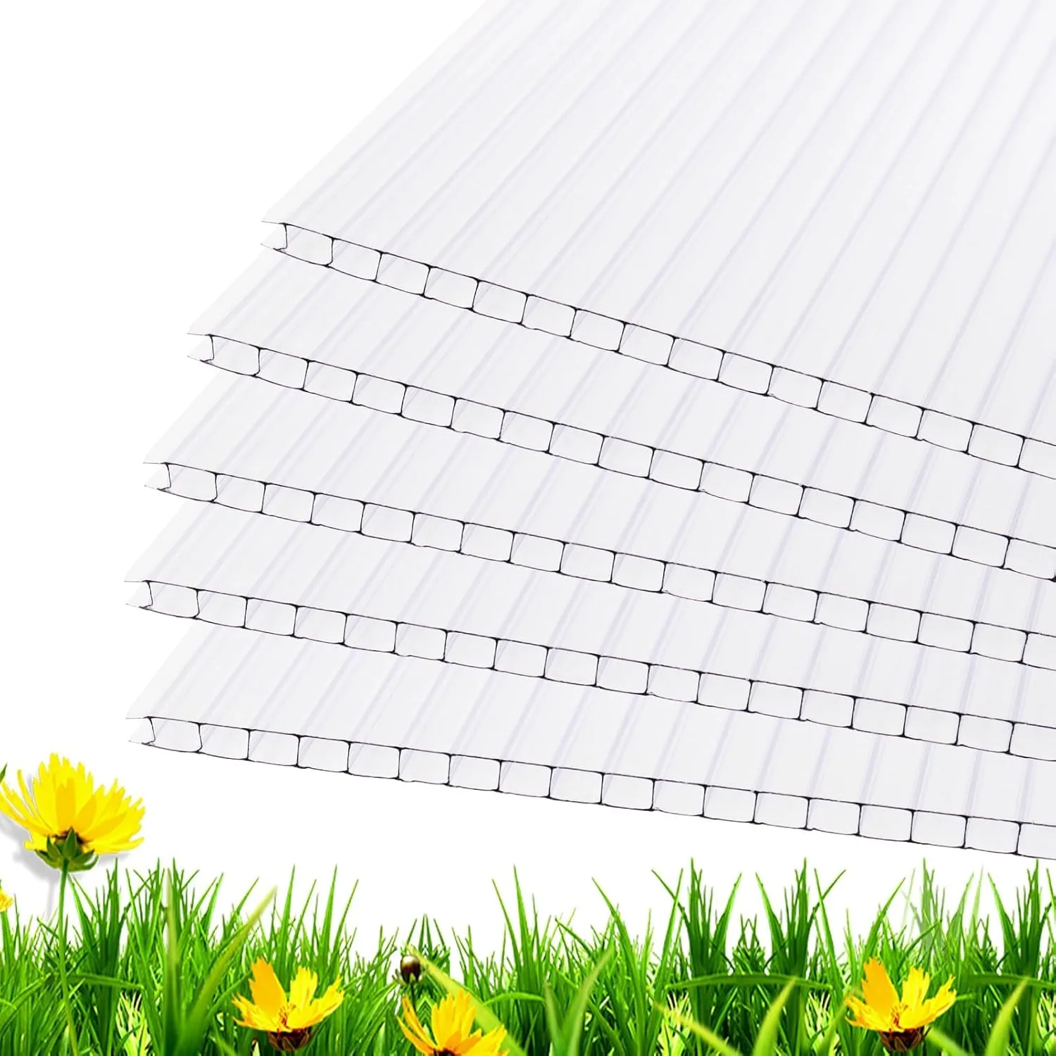 14 Pieces 4' x 2' x 0.16'' Polycarbonate Greenhouse Panels,Twin-Wall Polycarbonate Panels Waterproof UV Protected Impact Resistance Reinforced Clear Roofing Panels for Greenhouse, Plant Stand Roof