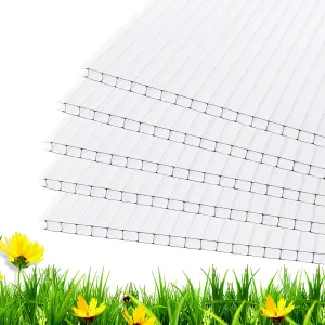 14 Pieces 4' x 2' x 0.16'' Polycarbonate Greenhouse Panels,Twin-Wall Polycarbonate Panels Waterproof UV Protected Impact Resistance Reinforced Clear Roofing Panels for Greenhouse, Plant Stand Roof
