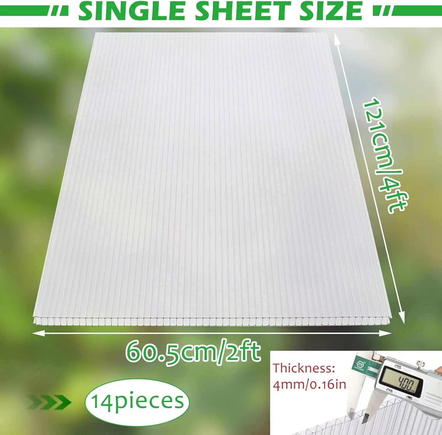 14 Pieces 4' x 2' x 0.16'' Polycarbonate Greenhouse Panels,Twin-Wall Polycarbonate Panels Waterproof UV Protected Impact Resistance Reinforced Clear Roofing Panels for Greenhouse, Plant Stand Roof