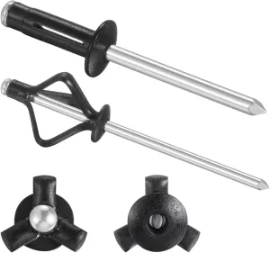 (150 pcs) Tri-Fold Rivets Assortment 3/16 * 3/4，Tri Grip Rivets，Black Aluminum Blind Rivets Tri Grip Boat Kayak Rivets,Trifold Rivets，Bulb Style Rivets
