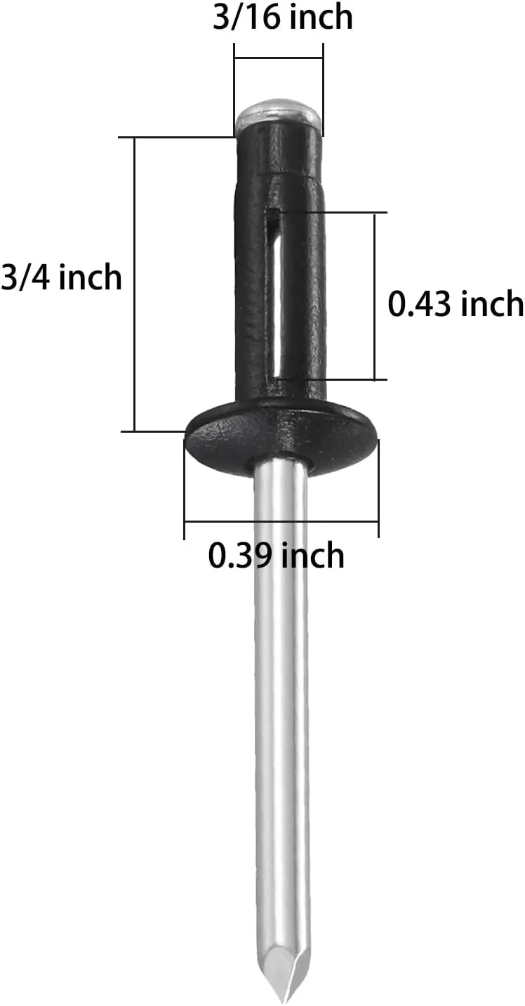 (150 pcs) Tri-Fold Rivets Assortment 3/16 * 3/4，Tri Grip Rivets，Black Aluminum Blind Rivets Tri Grip Boat Kayak Rivets,Trifold Rivets，Bulb Style Rivets