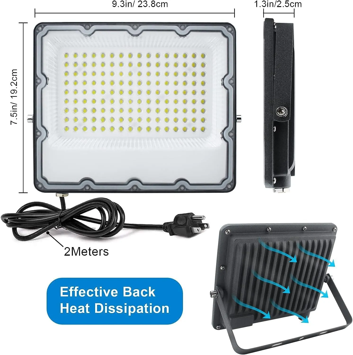 150W LED Flood Lights Plug in, Outdoor Security Lighting Fixtures 3000K 15000LM Warm White Illumination, IP66 Waterproof Projects for Garage, Warehouse, Pathway, Yard（2 Pack ）
