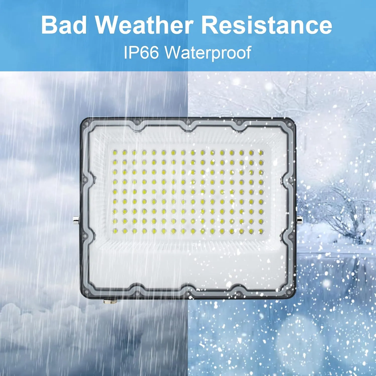 150W LED Flood Lights Plug in, Outdoor Security Lights Fixtures 6500K 15000LM Illumination, IP66 Waterproof White Lighting for Ball Ground, Parking Lot, Pathway, Yard (2 Pack)