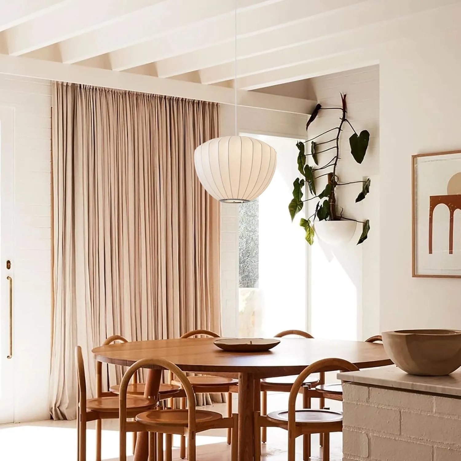15.7inch Silk Pendant Light, Mordern Dining Room Pendant Lighting Polygonal Silk Shade Hanging Lights Fixtures for Living Room Dining Room Entryway Restaurant
