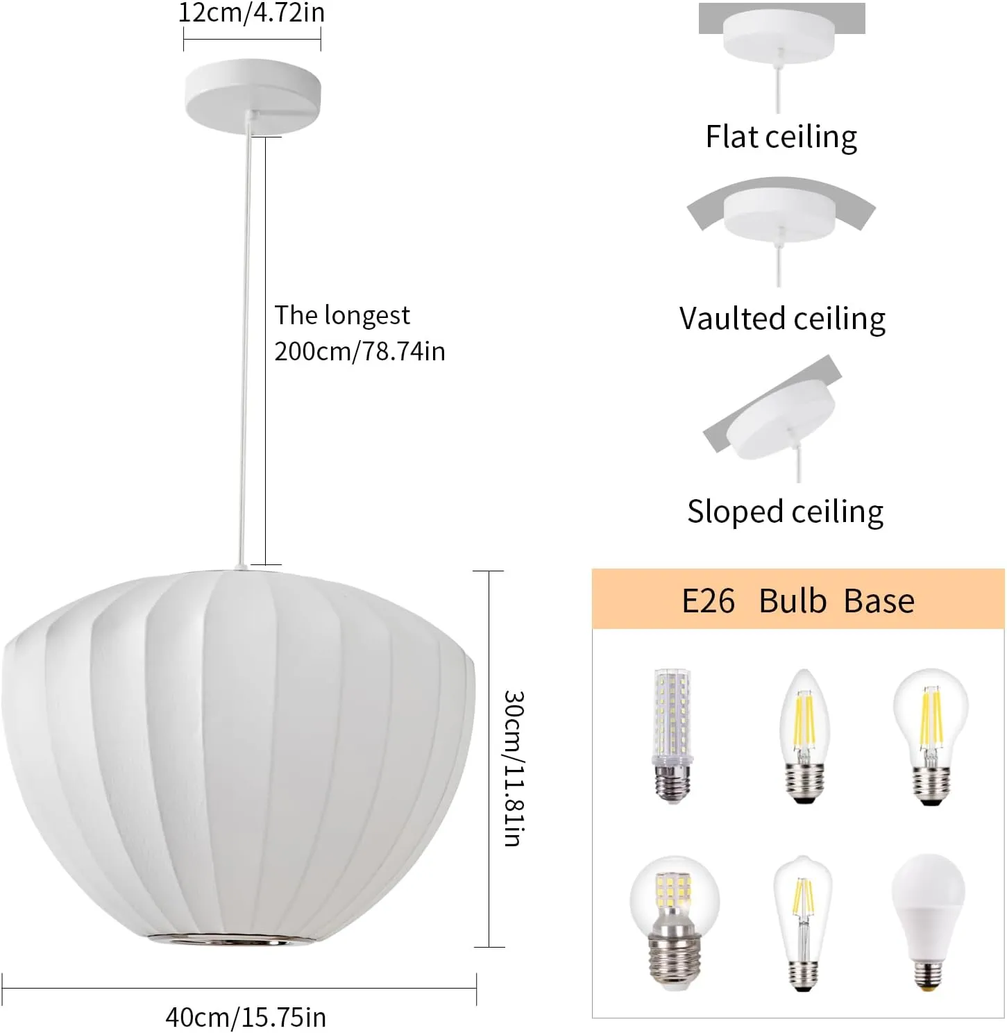 15.7inch Silk Pendant Light, Mordern Dining Room Pendant Lighting Polygonal Silk Shade Hanging Lights Fixtures for Living Room Dining Room Entryway Restaurant