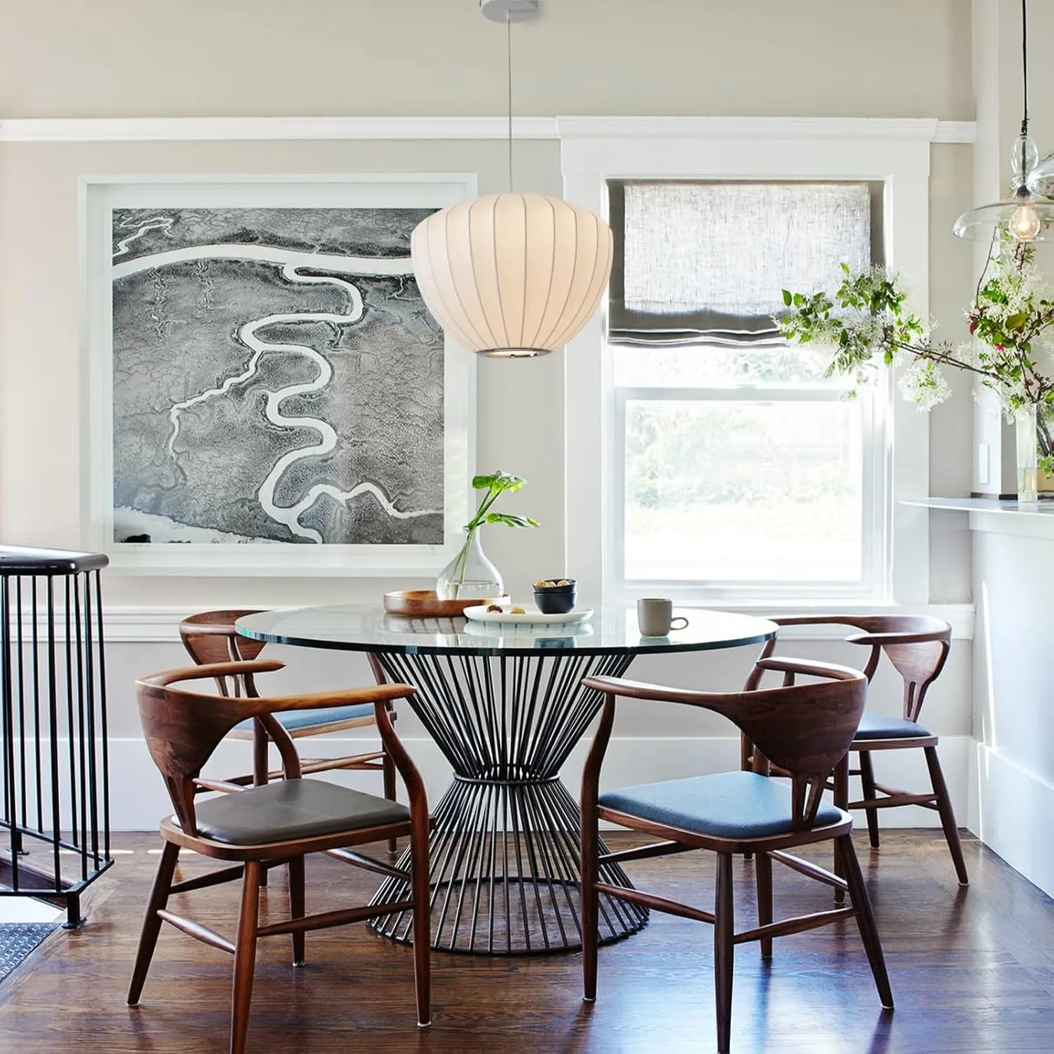 15.7inch Silk Pendant Light, Mordern Dining Room Pendant Lighting Polygonal Silk Shade Hanging Lights Fixtures for Living Room Dining Room Entryway Restaurant