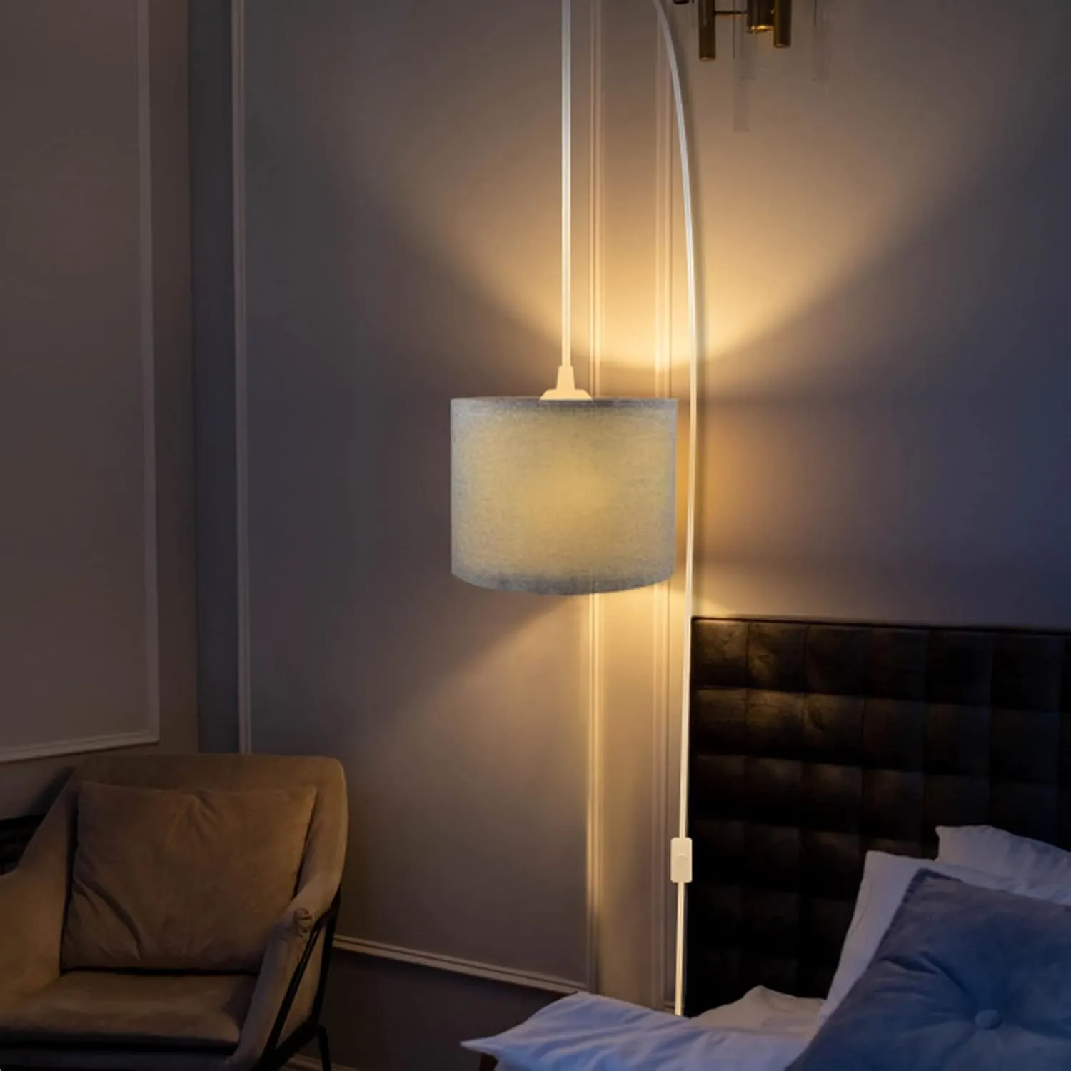 15FT Hanging Lamp with Switch,Gray Hanging Lights with Plug in Cord, Pendant Lamp with Remote Control, Bulb Included, Pendant Light Fixture for Living Room Bedroom Farmhouse