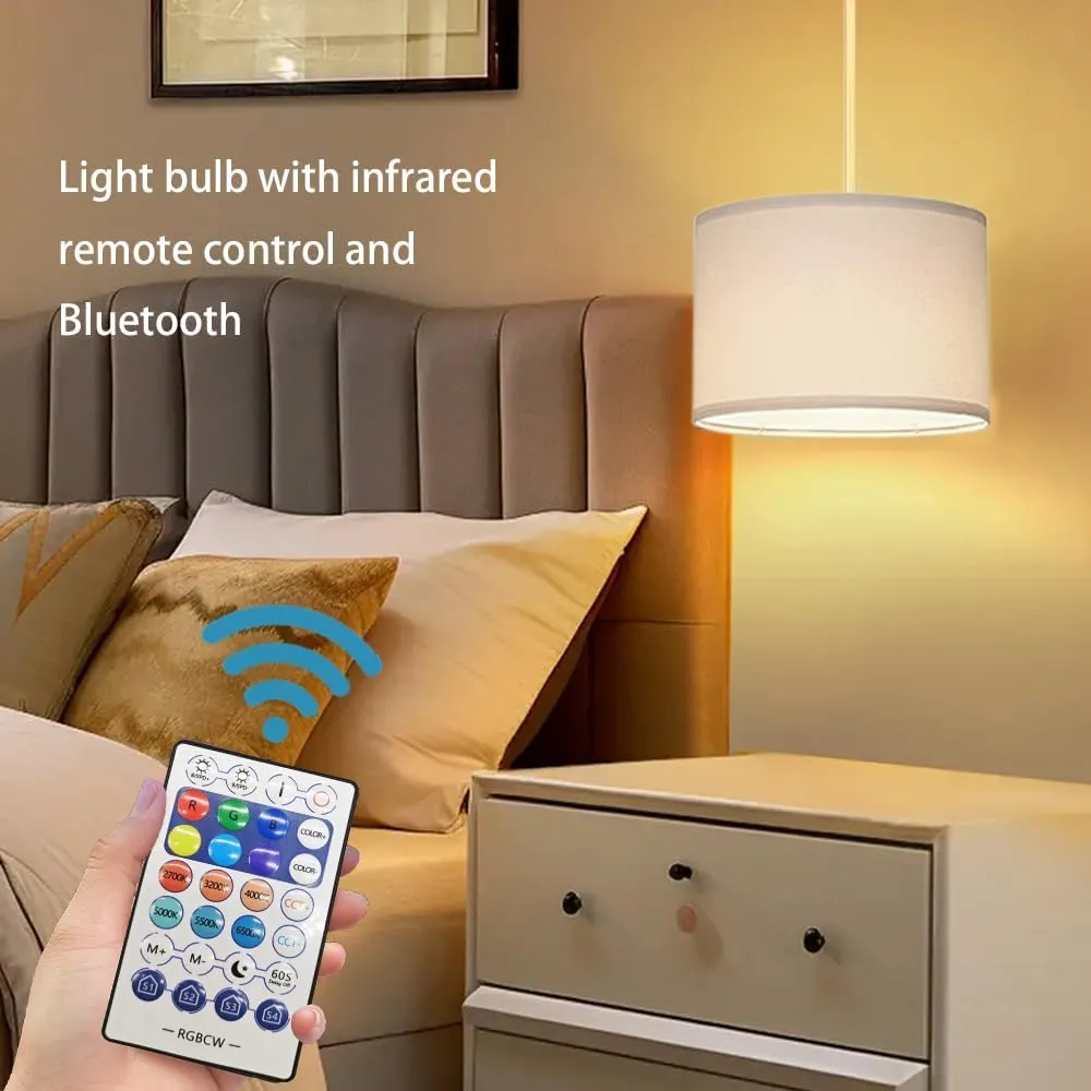 15FT Plug in Hanging Lamp with Switch, Flaxen Pendant Light with Plug in Cord, Hanging Light with Remote Control, Bulb Included, Pendant Light Fixture for Living Room Bedroom Farmhouse