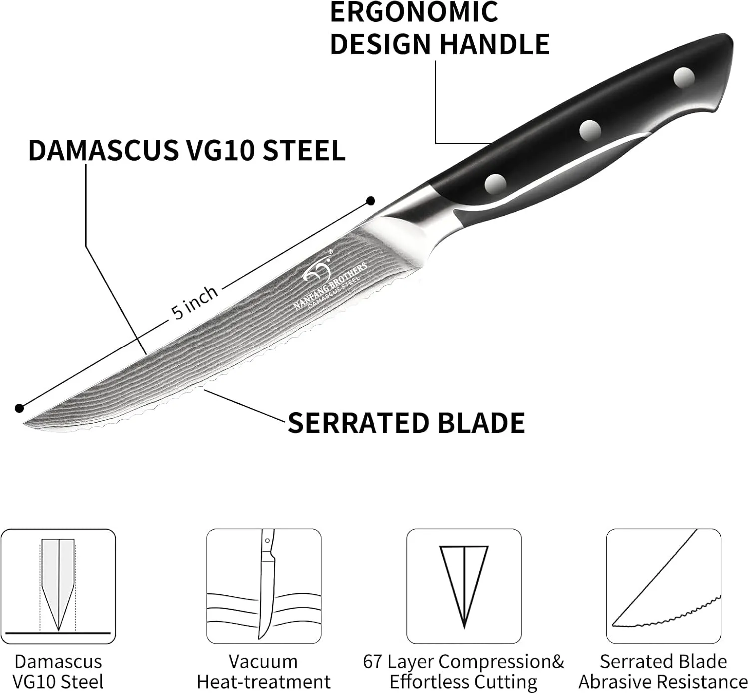 18 Pieces Damascus Kitchen Knife Set, 8 Piece Steak Knives, Non-slip ABS Ergonomic Triple Rivet Handle for Meat Fork, Knife Sharpener and Shears, 17 Slots Fraxinus Manchuria Knife Block (Grey)