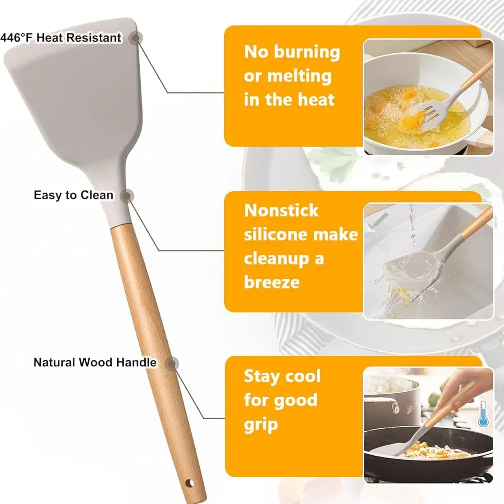 19 Piece Silicone Kitchen Utensil Set with Storage Bucket Non-Stick Cookware Tools, Camping Chef Kit, Food Grade Heat Resistant Silicone and Rust-Proof Coating