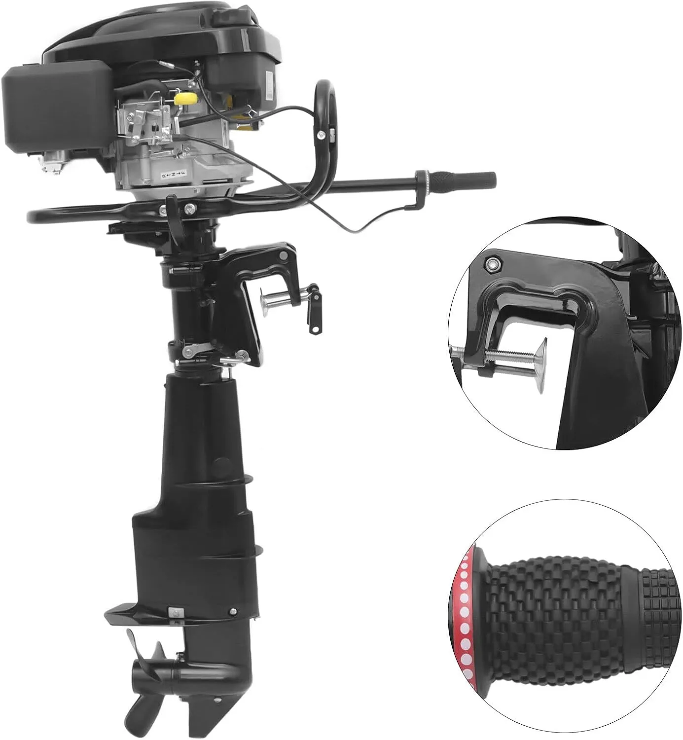 196CC Gas Power Outboard Motor with Anti-slip Handle & Aluminum Propeller, Air Cooling System 3600R/Min Rotational Speed Powerful Boat Engine, Fuel-saving (4 Stroke - 7.5HP - Style 1)