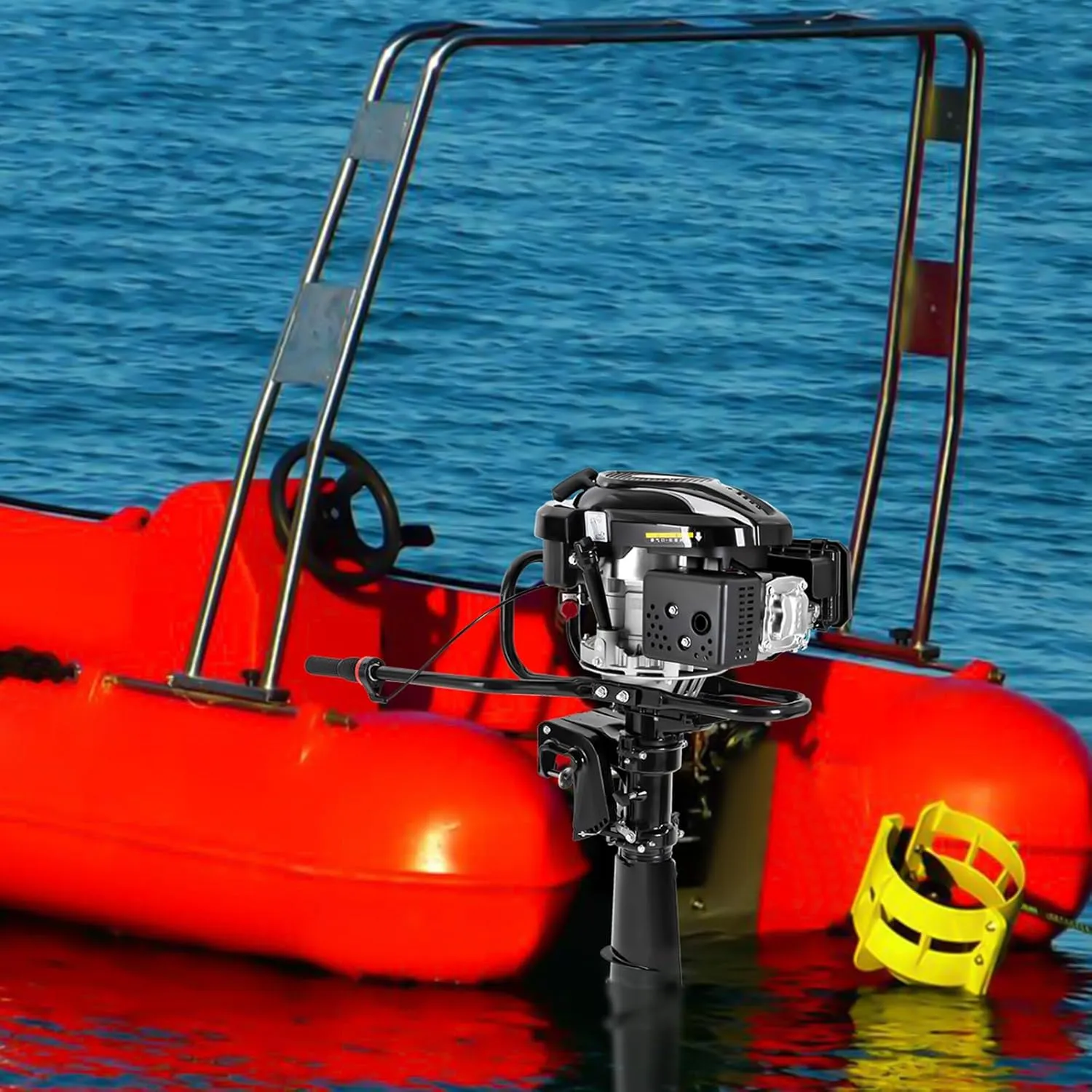 196CC Gas Power Outboard Motor with Anti-slip Handle & Aluminum Propeller, Air Cooling System 3600R/Min Rotational Speed Powerful Boat Engine, Fuel-saving (4 Stroke - 7.5HP - Style 1)