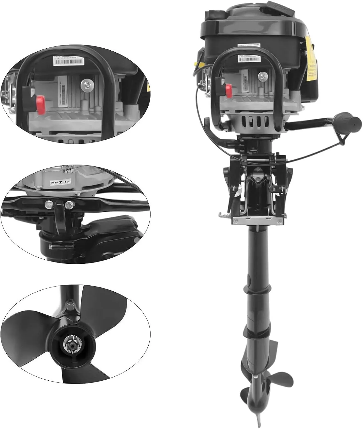 196CC Gas Power Outboard Motor with Anti-slip Handle & Aluminum Propeller, Air Cooling System 3600R/Min Rotational Speed Powerful Boat Engine, Fuel-saving (4 Stroke - 7.5HP - Style 1)