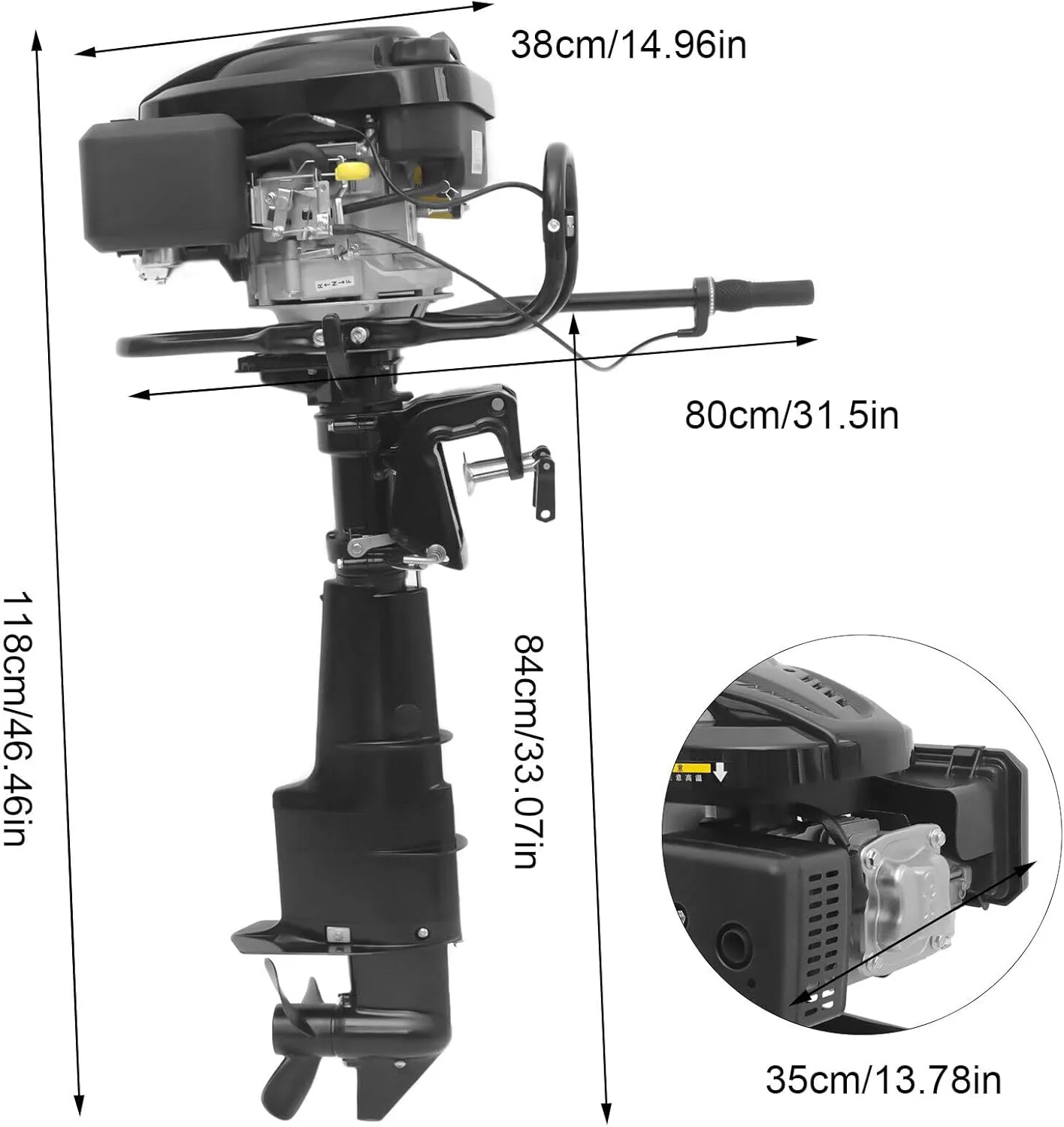 196CC Gas Power Outboard Motor with Anti-slip Handle & Aluminum Propeller, Air Cooling System 3600R/Min Rotational Speed Powerful Boat Engine, Fuel-saving (4 Stroke - 7.5HP - Style 1)