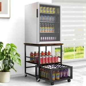 19.7x19.7in Mobile Mini Fridge Stand with Storage,Small Beverage Refrigerator Table with Wheels Rolling Compact Drawer Cart,Great for Dorm Home Office, Printer Stand, Coffee Table
