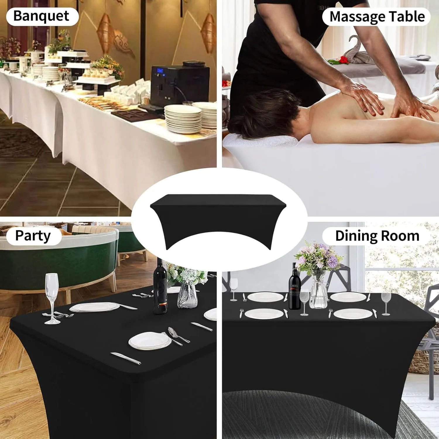 1PCS Fitted Tablecloth Black Table Clothes for 8 Foot Table Bed Table Cover, Stretch Party,Events, Wedding, Birthday, Banquet, Vendor (Dark Grey)