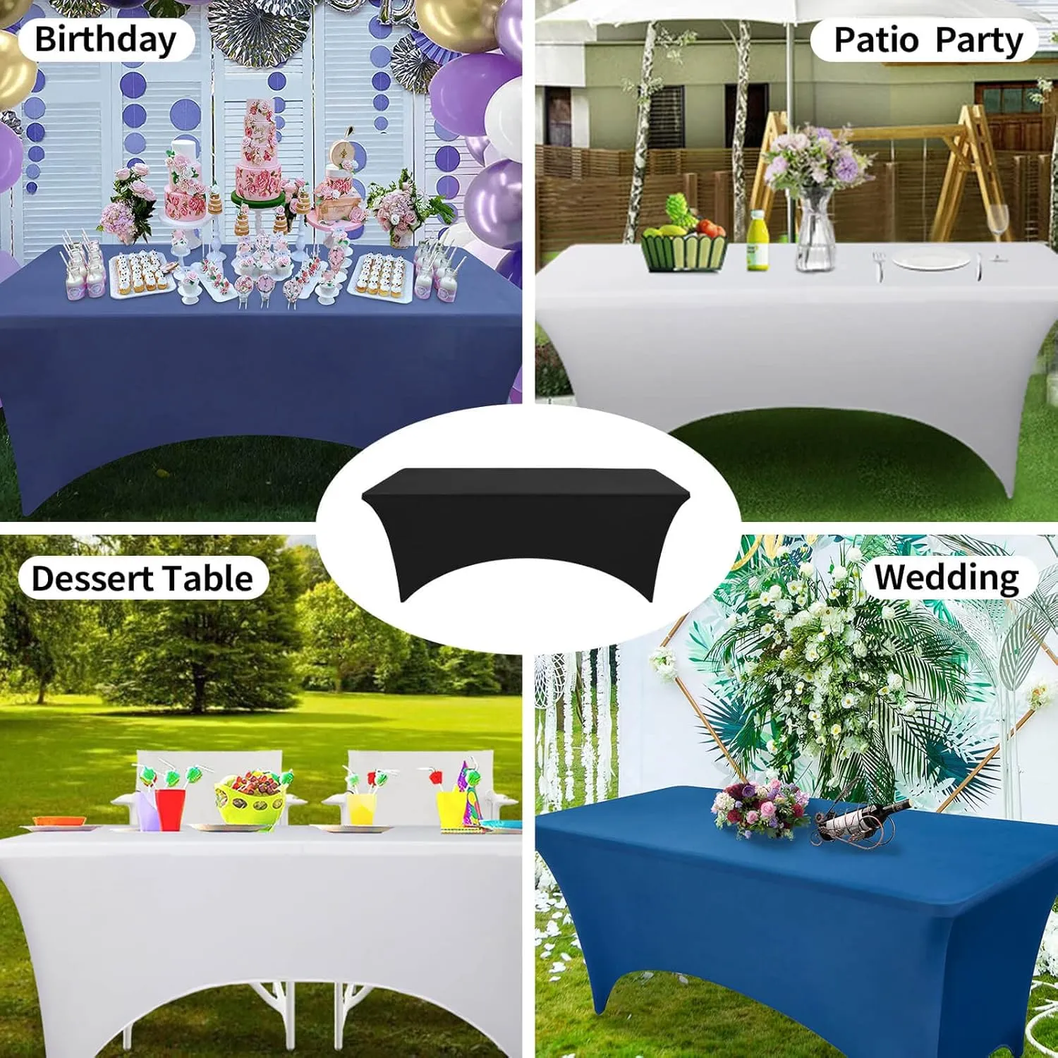 1PCS Fitted Tablecloth Black Table Clothes for 8 Foot Table Bed Table Cover, Stretch Party,Events, Wedding, Birthday, Banquet, Vendor (Dark Grey)
