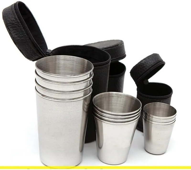 1SET Outdoor Hiking Travel Portable Stainless Steel Water Cup Four-Piece Set Including Storage Case(Large)