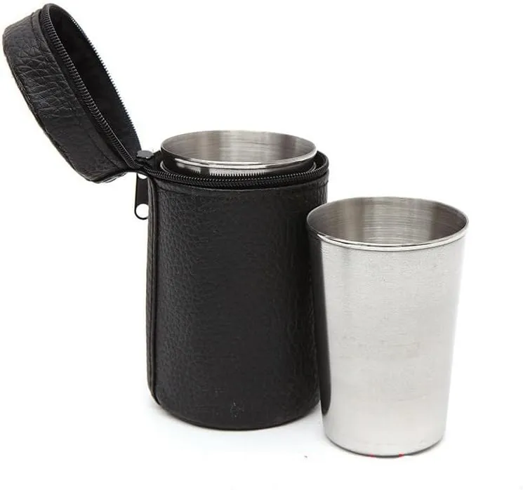 1SET Outdoor Hiking Travel Portable Stainless Steel Water Cup Four-Piece Set Including Storage Case(Large)