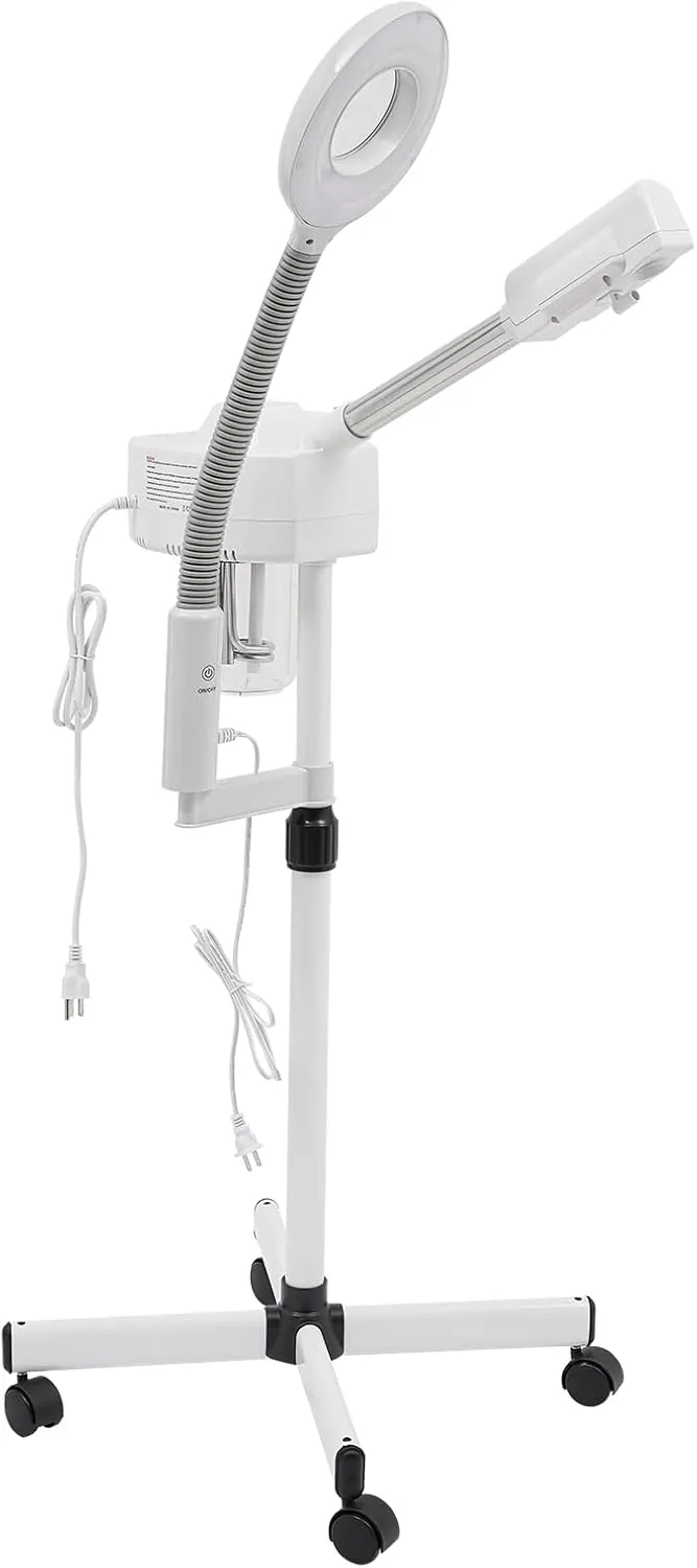 2-in-1 Salon Grade Professional Facial Steamer, Esthetician Steamer for Women with 5X Magnifying Lamp, 2 Adjustable Steam Levels, Hot Mist Function, for Salon Spa Home Beauty Equipment, White