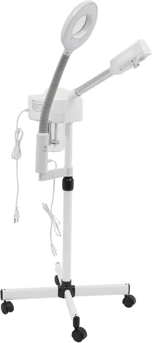 2-in-1 Salon Grade Professional Facial Steamer, Esthetician Steamer for Women with 5X Magnifying Lamp, 2 Adjustable Steam Levels, Hot Mist Function, for Salon Spa Home Beauty Equipment, White