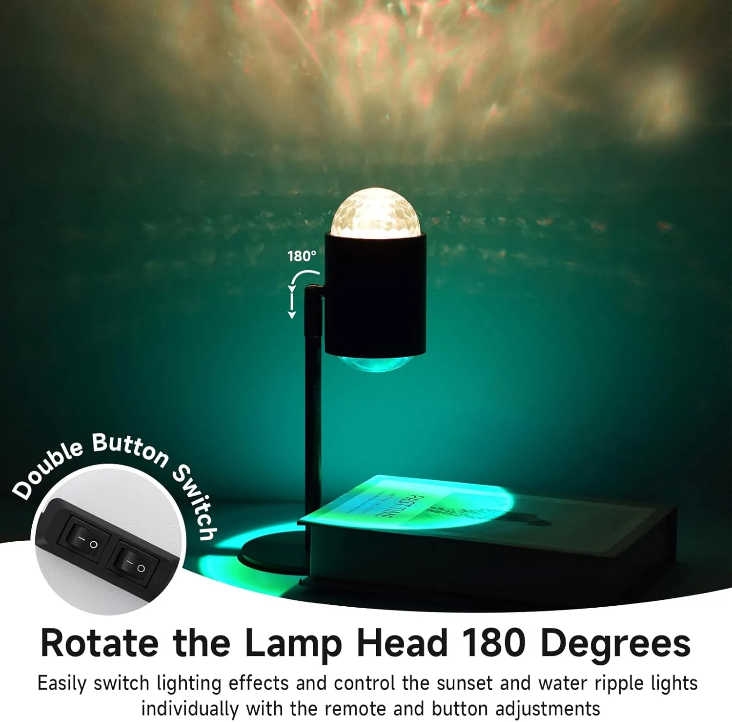 2-in-1 Sunset & Water Ripple Lamp, 400 Lighting Combinations, Sunset Ocean Light Project, USB-Powered, Remote & Button Control, Ideal for Home Decor, Photography & Gifts