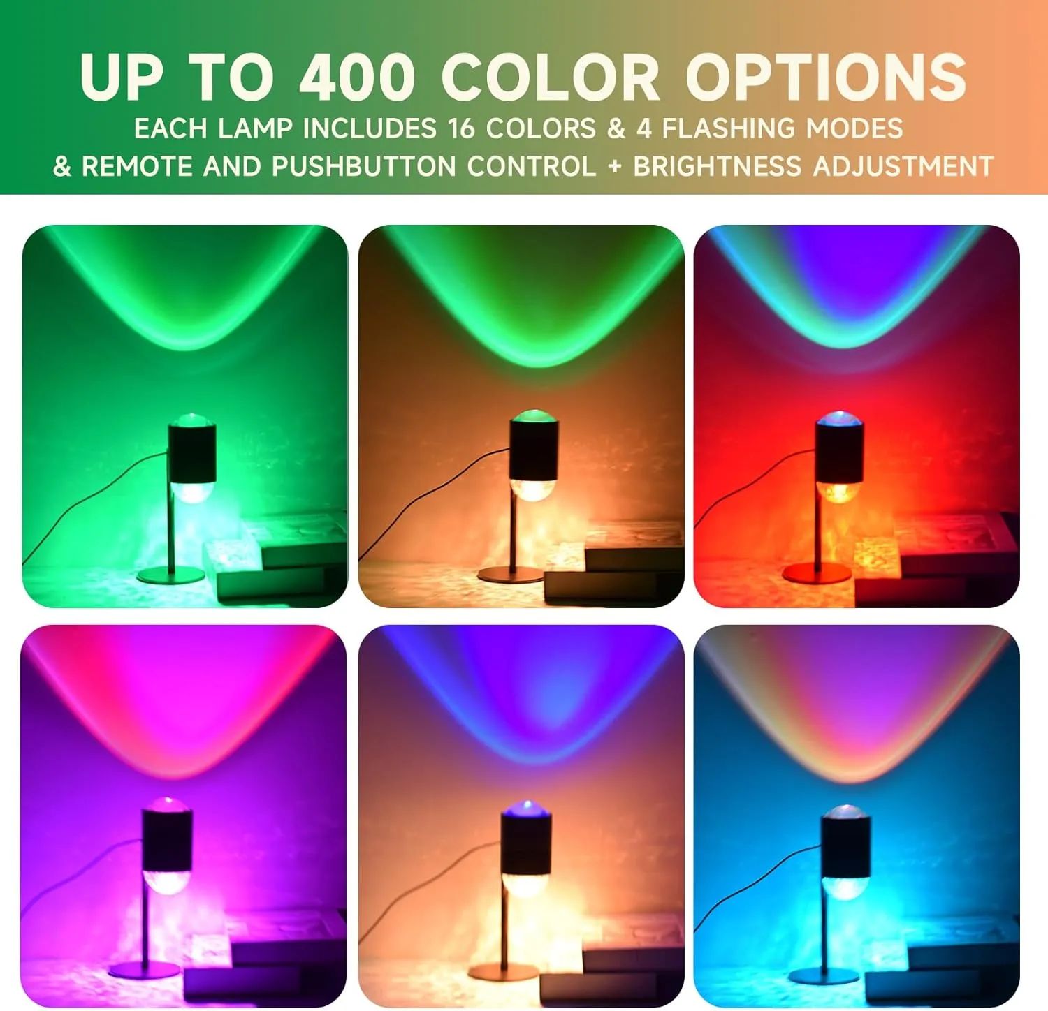 2-in-1 Sunset & Water Ripple Lamp, 400 Lighting Combinations, Sunset Ocean Light Project, USB-Powered, Remote & Button Control, Ideal for Home Decor, Photography & Gifts