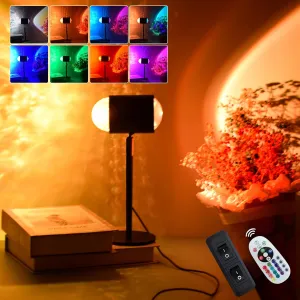 2-in-1 Sunset & Water Ripple Lamp, 400 Lighting Combinations, Sunset Ocean Light Project, USB-Powered, Remote & Button Control, Ideal for Home Decor, Photography & Gifts