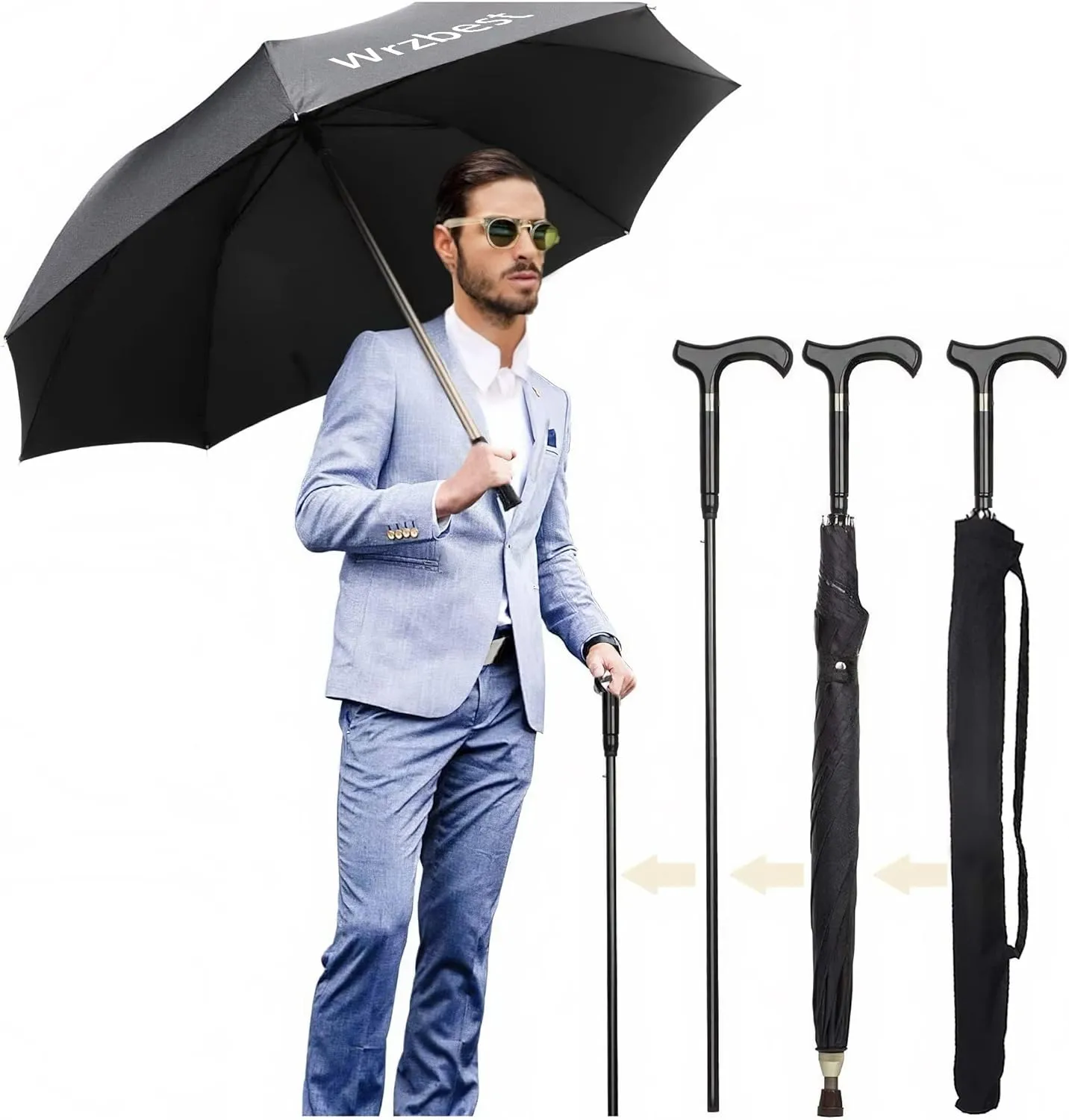 2-in-1 Walking Sticks Umbrella - Windbreak Ribs Walking Cane Umbrella Lightweight, Heavy-Duty Frame- Ideal Father's Gift for Climbing, Hiking, Hanging Out on Raining