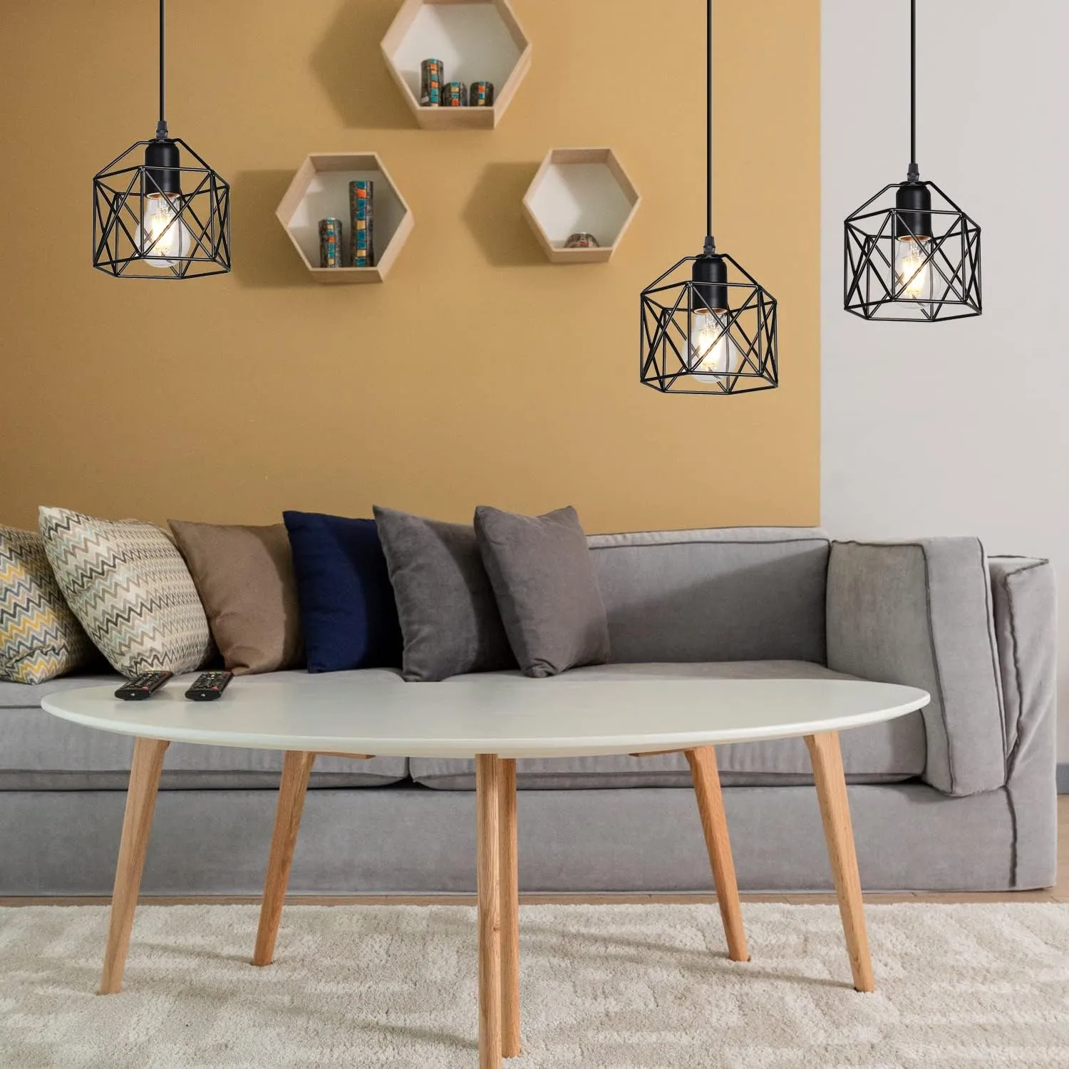 2 Pack 1 Light Vintage Hanging Light Pendant Light Fixture Farmhouse Basket Cage Hanging Ceiling Light，for Kitchen Island Dining Restaurant Room Hallway Hotel Bar Base Black Edison E26…