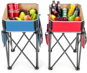2-Pack Folding Camping Tables with Storage Sink, Portable Picnic Tables for Outdoor Activities, Oxford Fabric with Steel Frame, 17.5x17.5x29 Inches