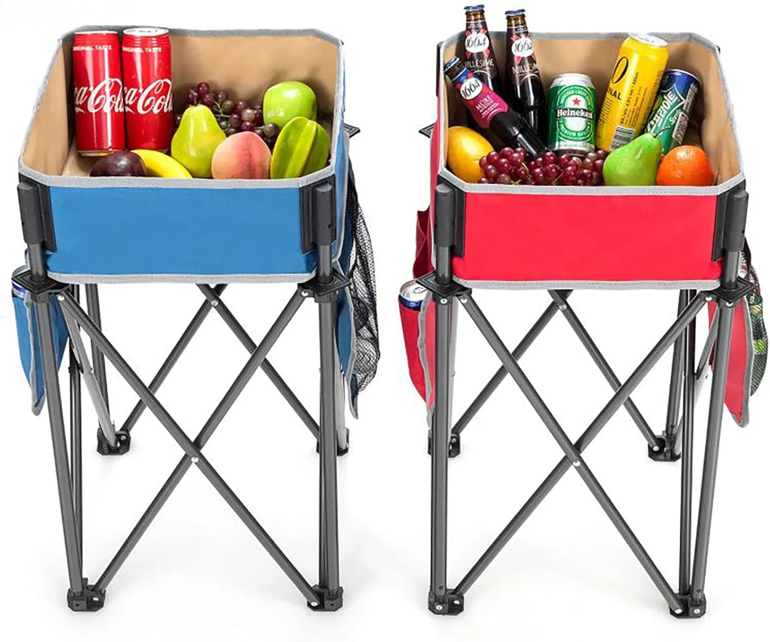 2-Pack Folding Camping Tables with Storage Sink, Portable Picnic Tables for Outdoor Activities, Oxford Fabric with Steel Frame, 17.5x17.5x29 Inches