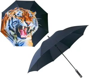 2 Pack Large Golf Umbrellas Windproof 56 Inch Heavy Duty, Automatic Open Oversized Adult Umbrella for Rain and Wind-Tiger Design and Blue D