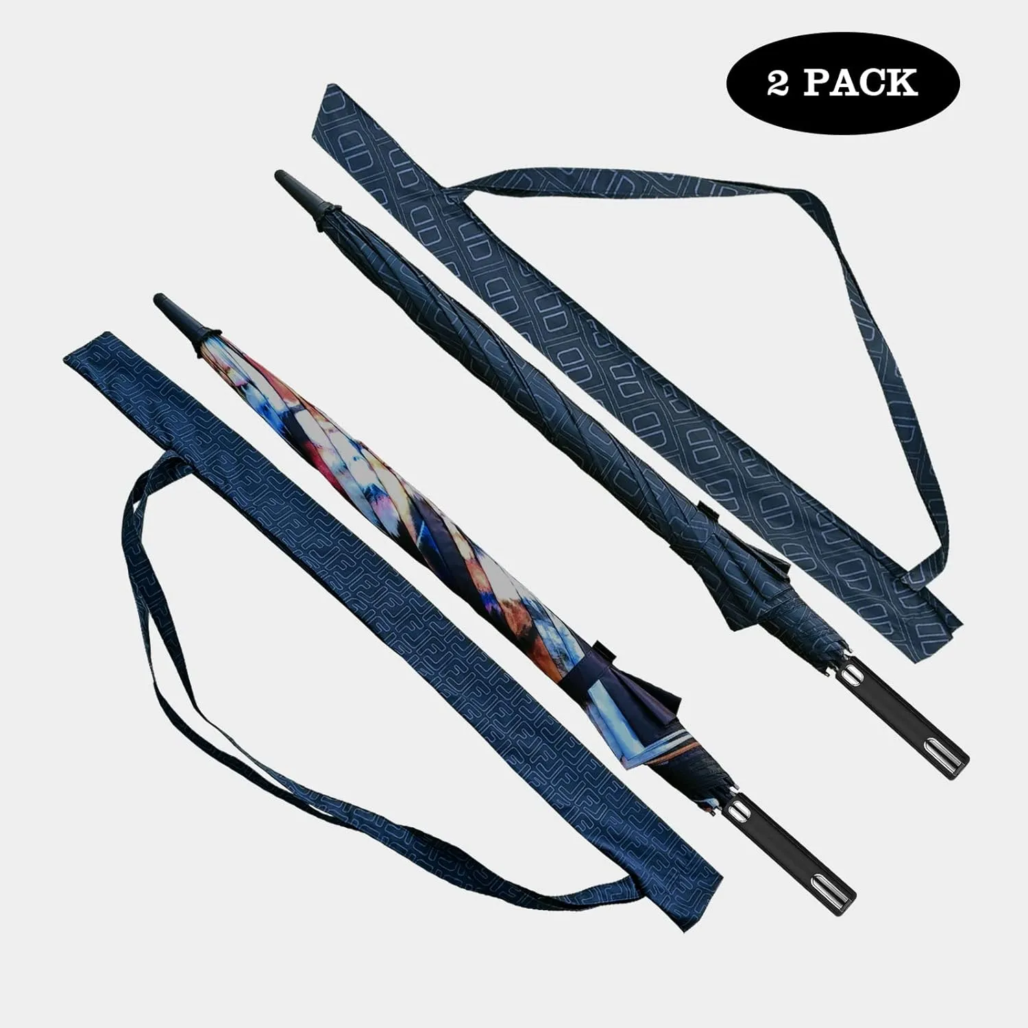 2 Pack Large Golf Umbrellas Windproof 56 Inch Heavy Duty, Automatic Open Oversized Adult Umbrella for Rain and Wind-Tiger Design and Blue D