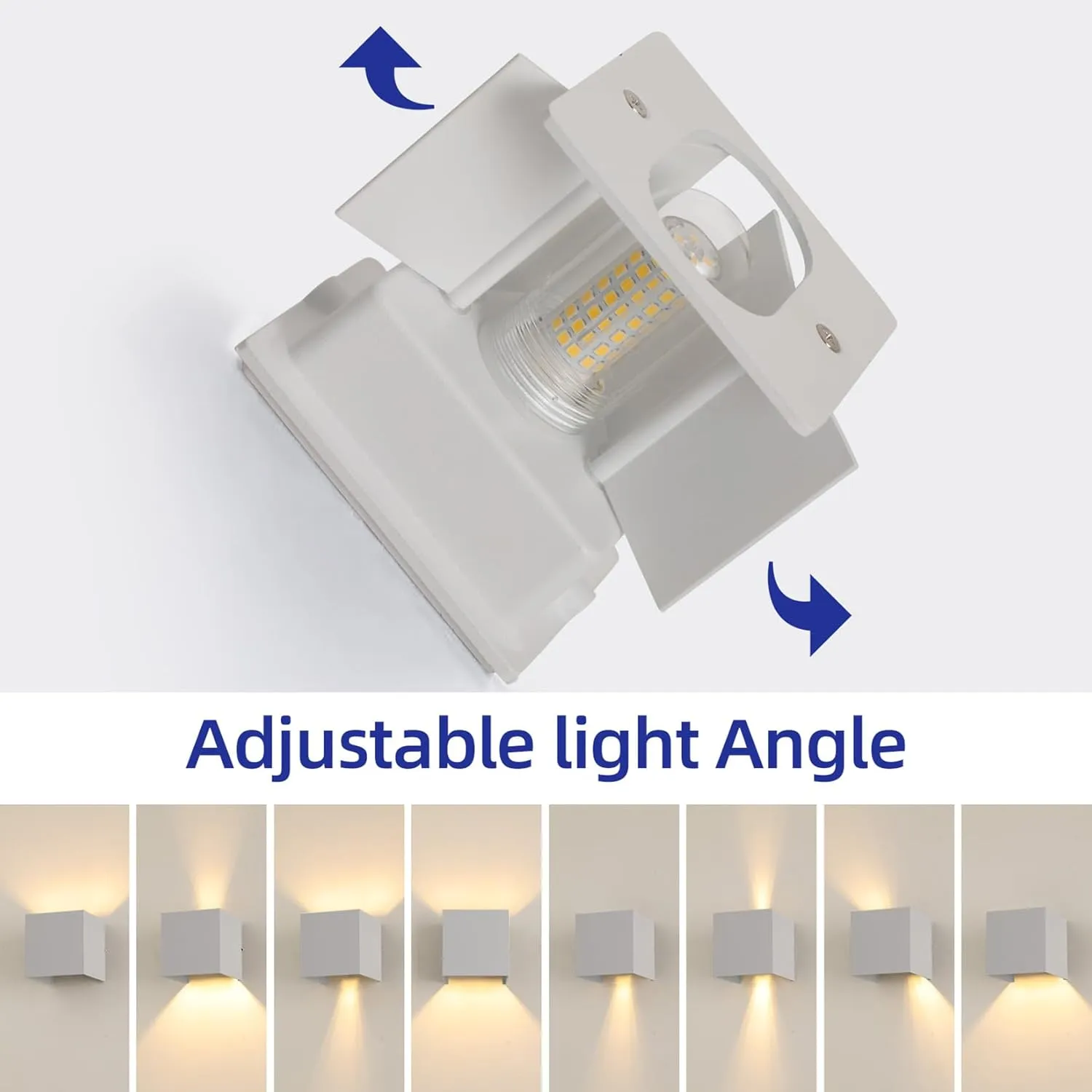 2 Pack Outdoor Wall Lights Exterior/Interior Wall Sconces Up and Down Lights IP65 Waterproof G9 Base Socket Modern Outdoor Lighting Square Aluminum White 3000K Warm Lights, Adjustable Light Angle