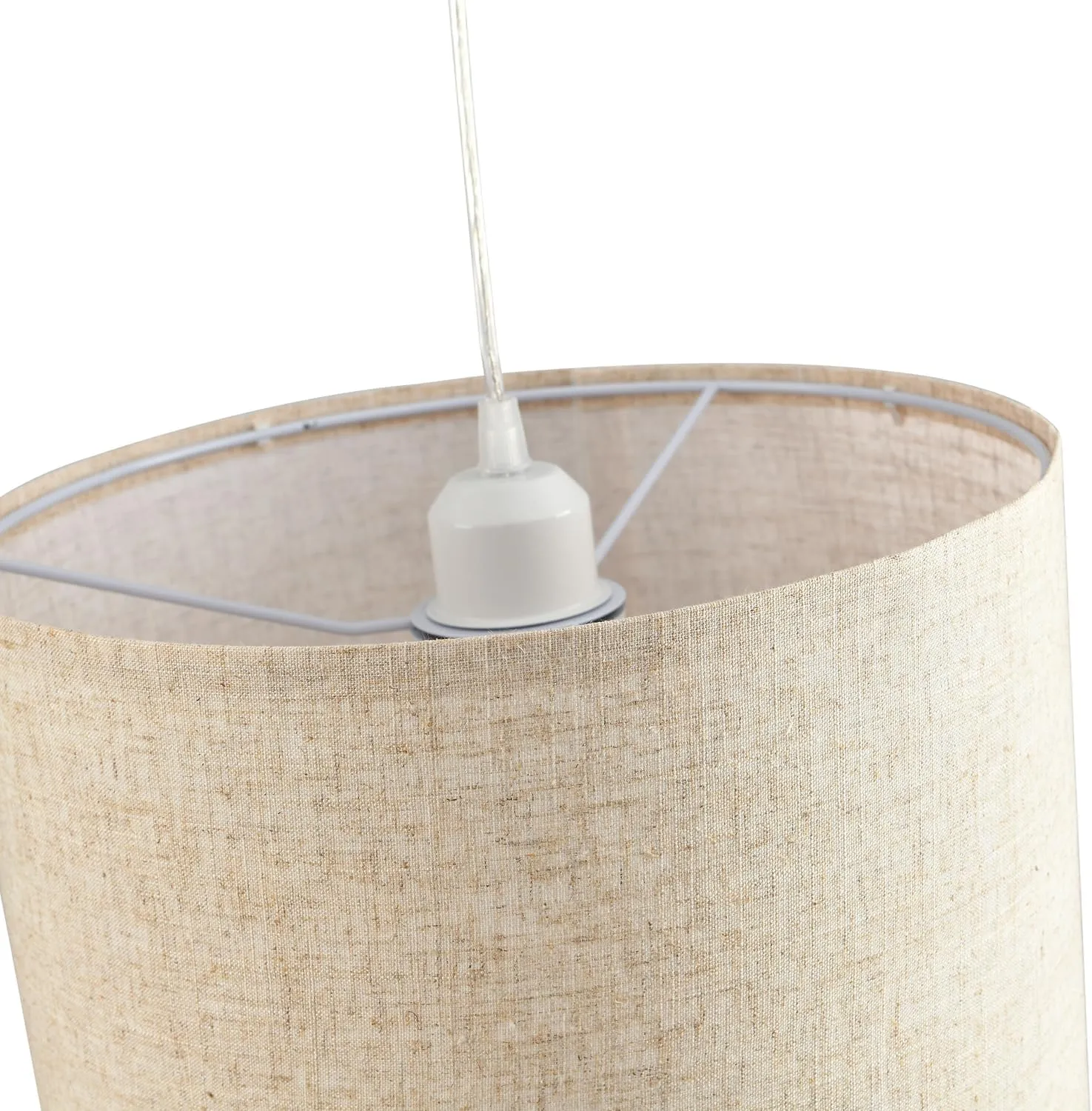 2 Pack Plug in Pendant Light, Hanging Light with 15Ft Clear Cord, On/Off Switch, Beige Linen Fabric Lamp Shade, Hanging Light Fixture for Bedroom, Kitchen, Living Room, Dining Table