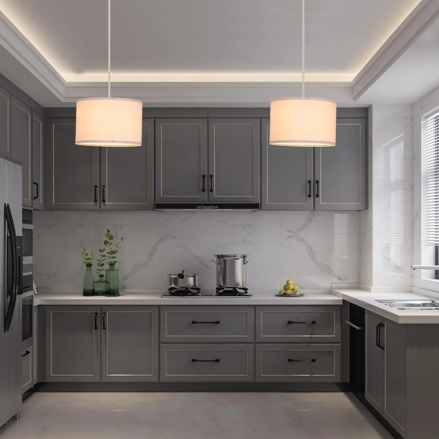 2 Pack Plug in Pendant Light, Hanging Light with 15Ft Clear Cord, On/Off Switch, White Fabric Lamp Shade, Hanging Light Fixture for Bedroom, Kitchen,