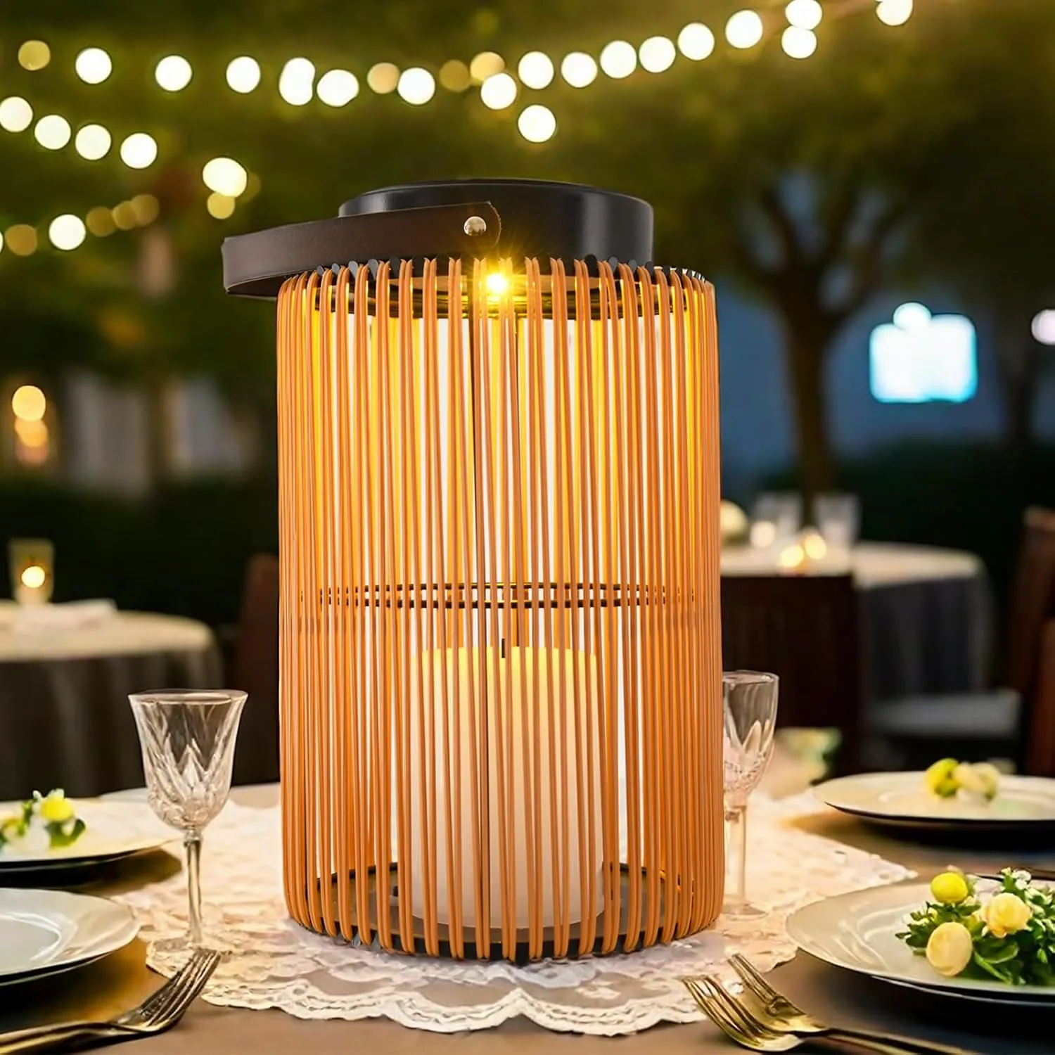 2 Pack Solar Lanterns for Outdoor Waterproof, ZBLUXBZ Outdoor Table Lamp for Outside Hanging Solar Lights, LED Garden Cordless Lights Perfect for Patio and Pathway Lighting (11-inch Height, Yellow)