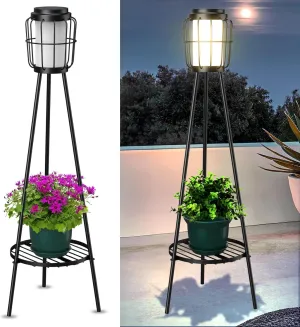 2 Pack Solar Lights Outdoor with Plant Stands - Solar Floor Lamp & Street Lights with Metal Tripod - Patio Decor for Garden, Yard, Pathway, Driveway, Porch