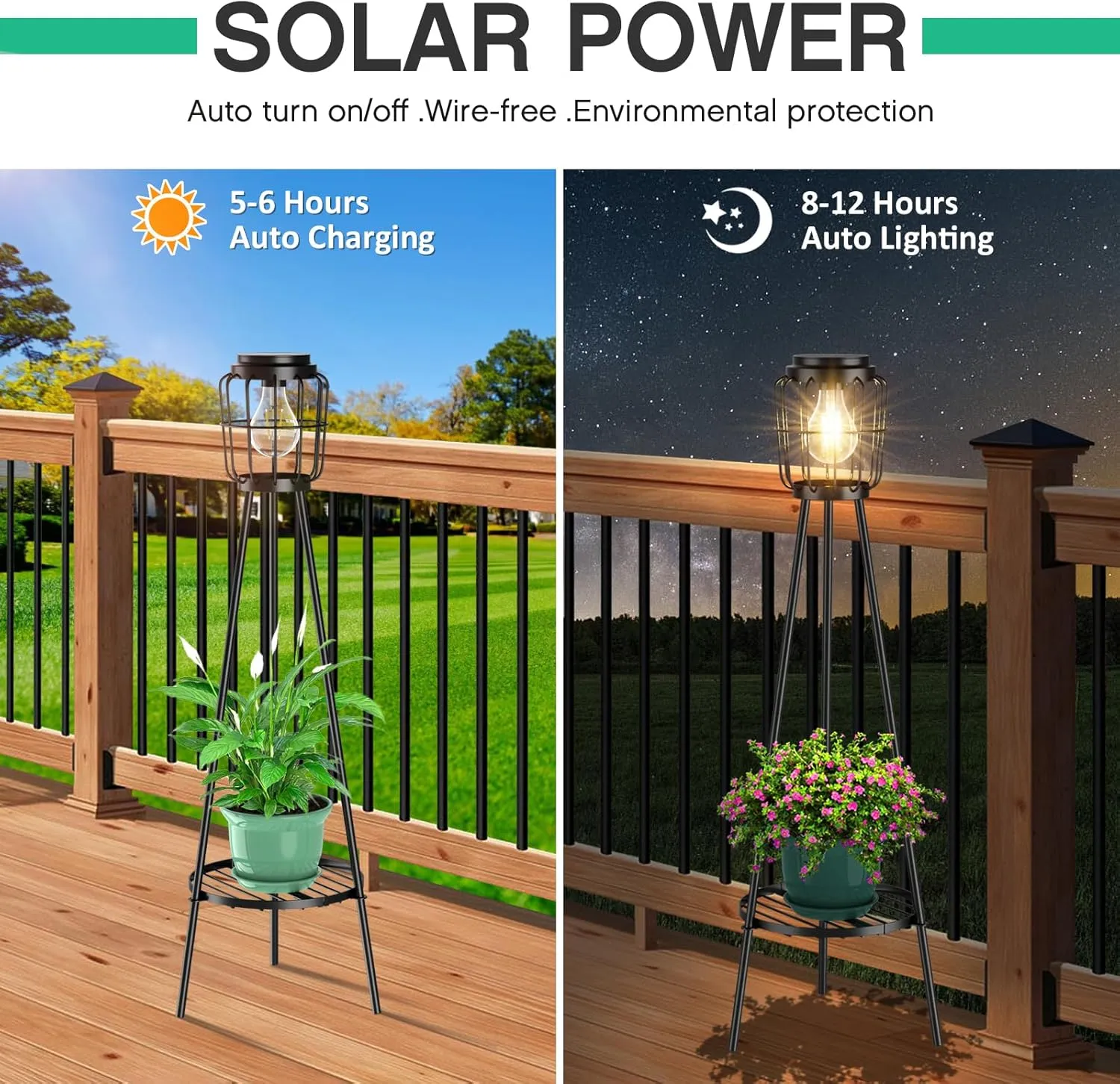 2 Pack Solar Lights with Plant Stand, Outdoor Floor Lamp, Waterproof Solar LED Edison Bulb Floor Lamps for Patio Porch Deck Yard Garden Decor