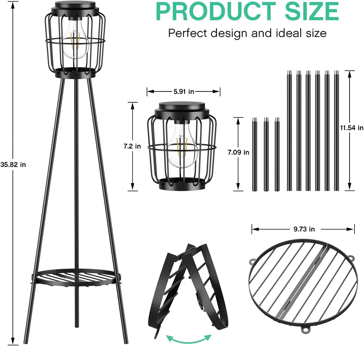 2 Pack Solar Lights with Plant Stand, Outdoor Floor Lamp, Waterproof Solar LED Edison Bulb Floor Lamps for Patio Porch Deck Yard Garden Decor
