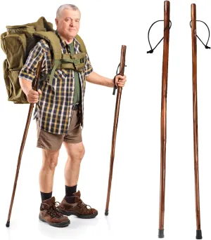 2 Pack Wood Walking Stick, 48 in Natural Wooden Walking Cane, Rustic Cedarwood Hiking Sticks Trekking Poles with Wrist Strap and Rubber Tip for Outdoor Activities, Women, Men, Seniors
